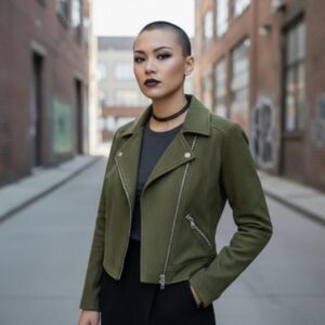 SPYM Women's M Collection Olive Green Thick Plush Moto Bikeresque Jacket Zippers